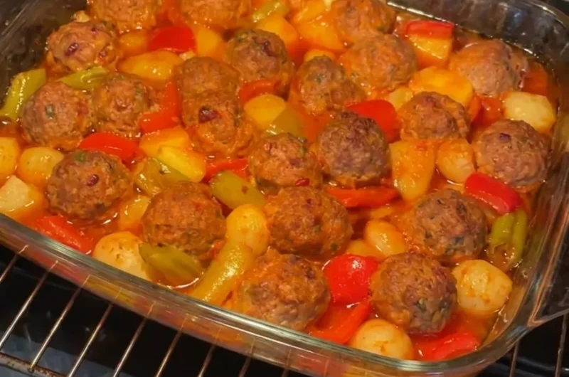 Baked Meatballs with Potatoes and Peppers