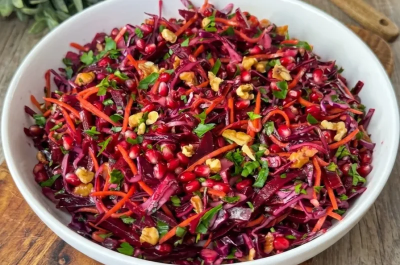Beet and Red Cabbage Salad with Pomegranate and Walnuts
